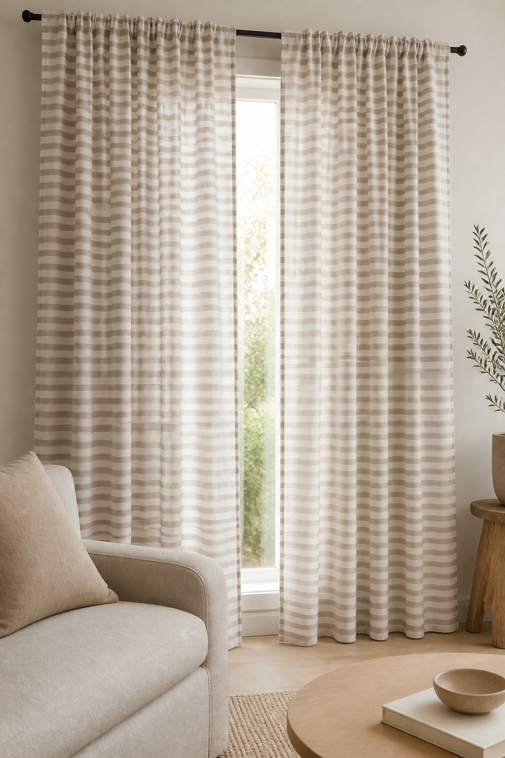 Brown Stripe Linen Fabric, Medium Weight, Stone Washed, 110 Inch Width - lifestyle scene