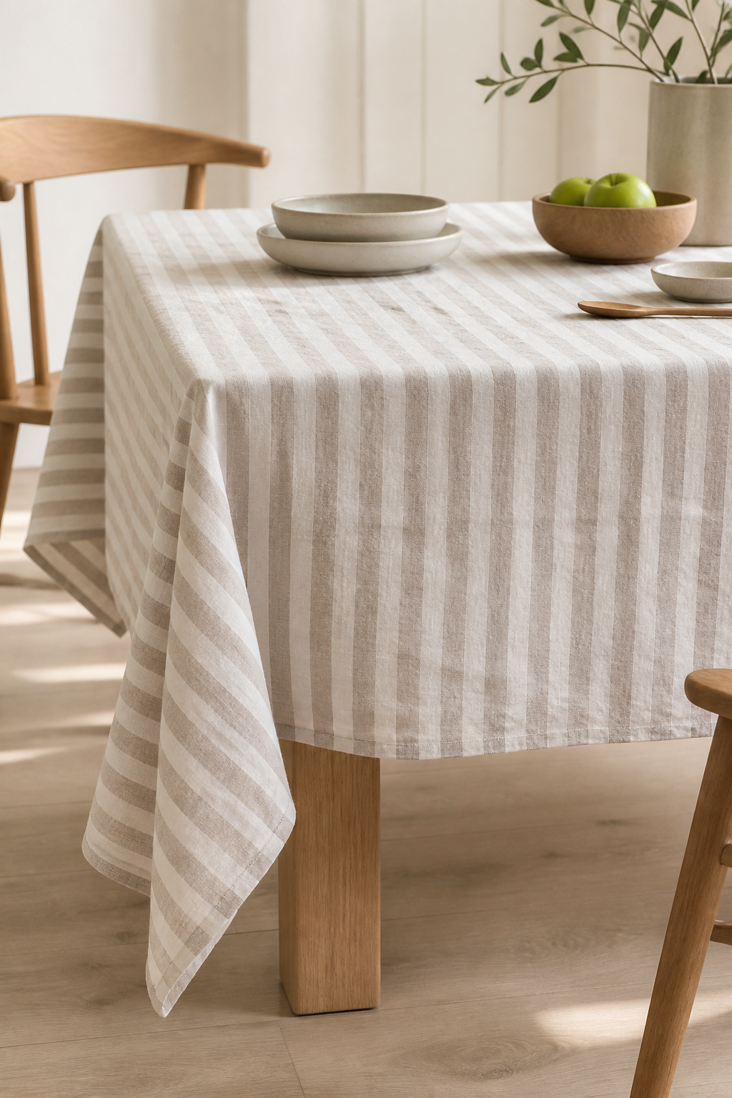 Brown Stripe Linen Fabric, Medium Weight, Stone Washed, 110 Inch Width - lifestyle scene