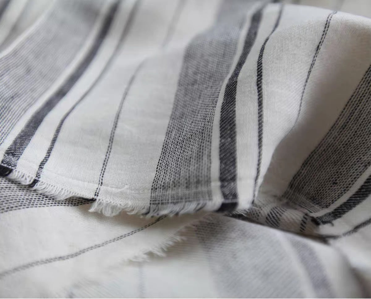 Striped Linen Fabric, Medium Weight, Stone Washed, 110 Inch Width