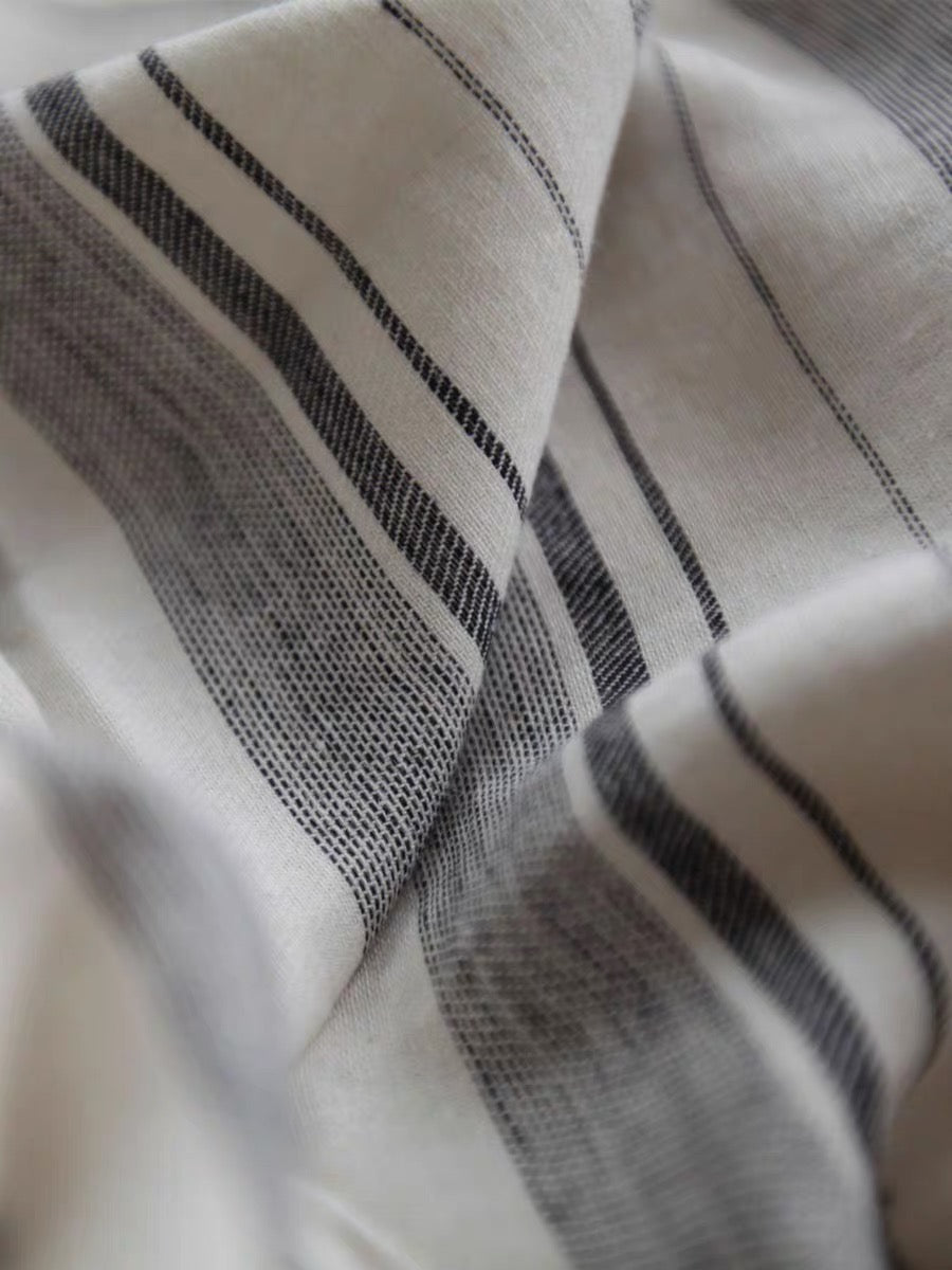 Striped Linen Fabric, Medium Weight, Stone Washed, 110 Inch Width