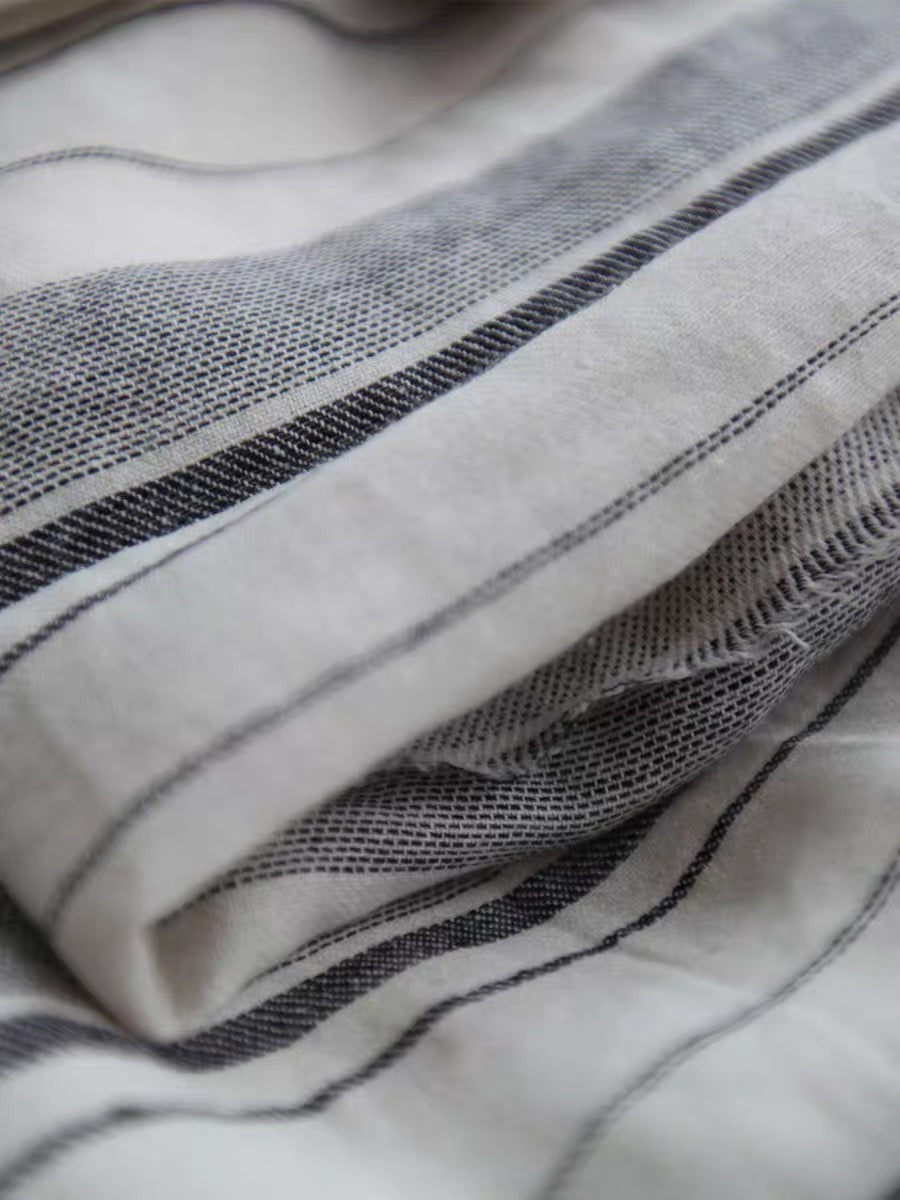 Striped Linen Fabric, Medium Weight, Stone Washed, 110 Inch Width