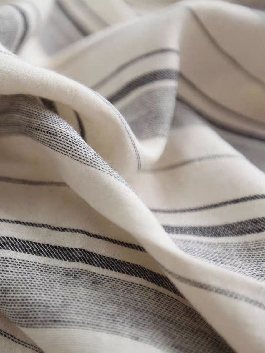 Striped Linen Fabric, Medium Weight, Stone Washed, 110 Inch Width