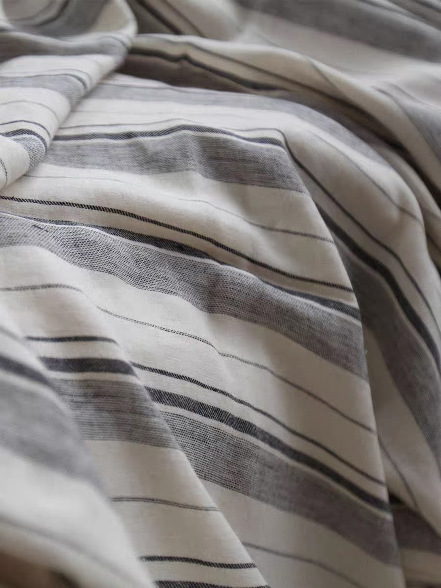 Striped Linen Fabric, Medium Weight, Stone Washed, 110 Inch Width