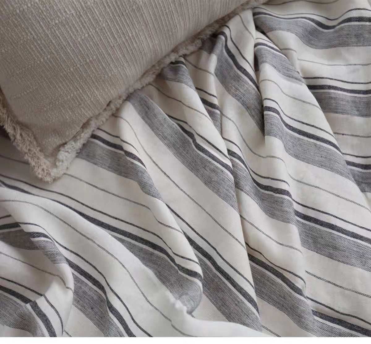 Striped Linen Fabric, Medium Weight, Stone Washed, 110 Inch Width