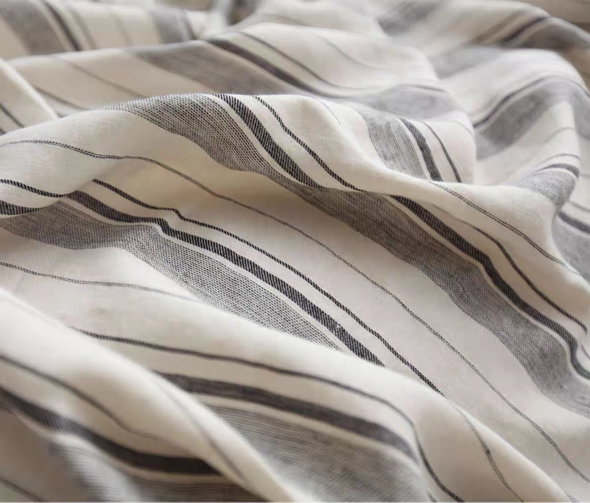 Striped Linen Fabric, Medium Weight, Stone Washed, 110 Inch Width