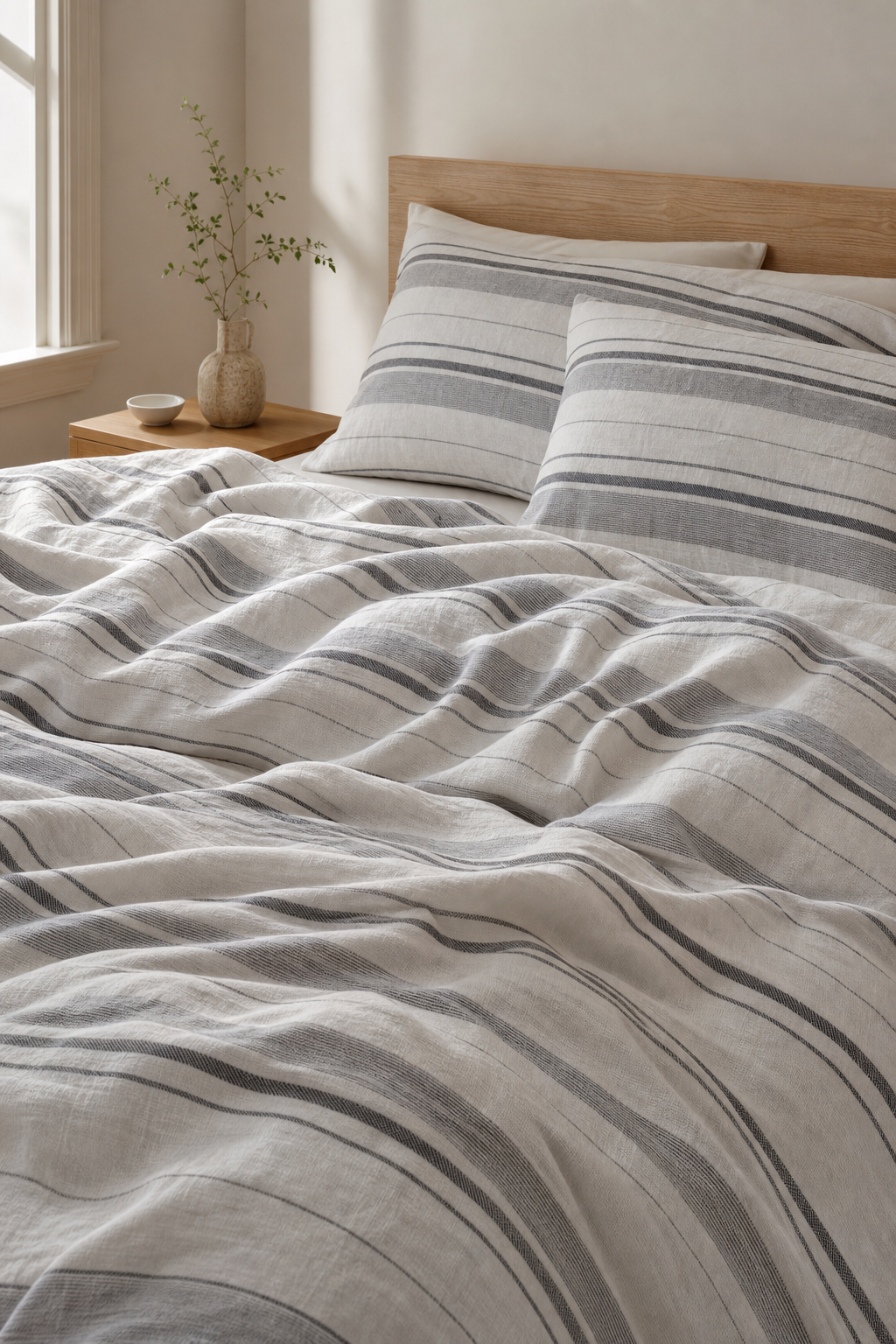 Striped Linen Fabric, Medium Weight, Stone Washed, 110 Inch Width - lifestyle scene