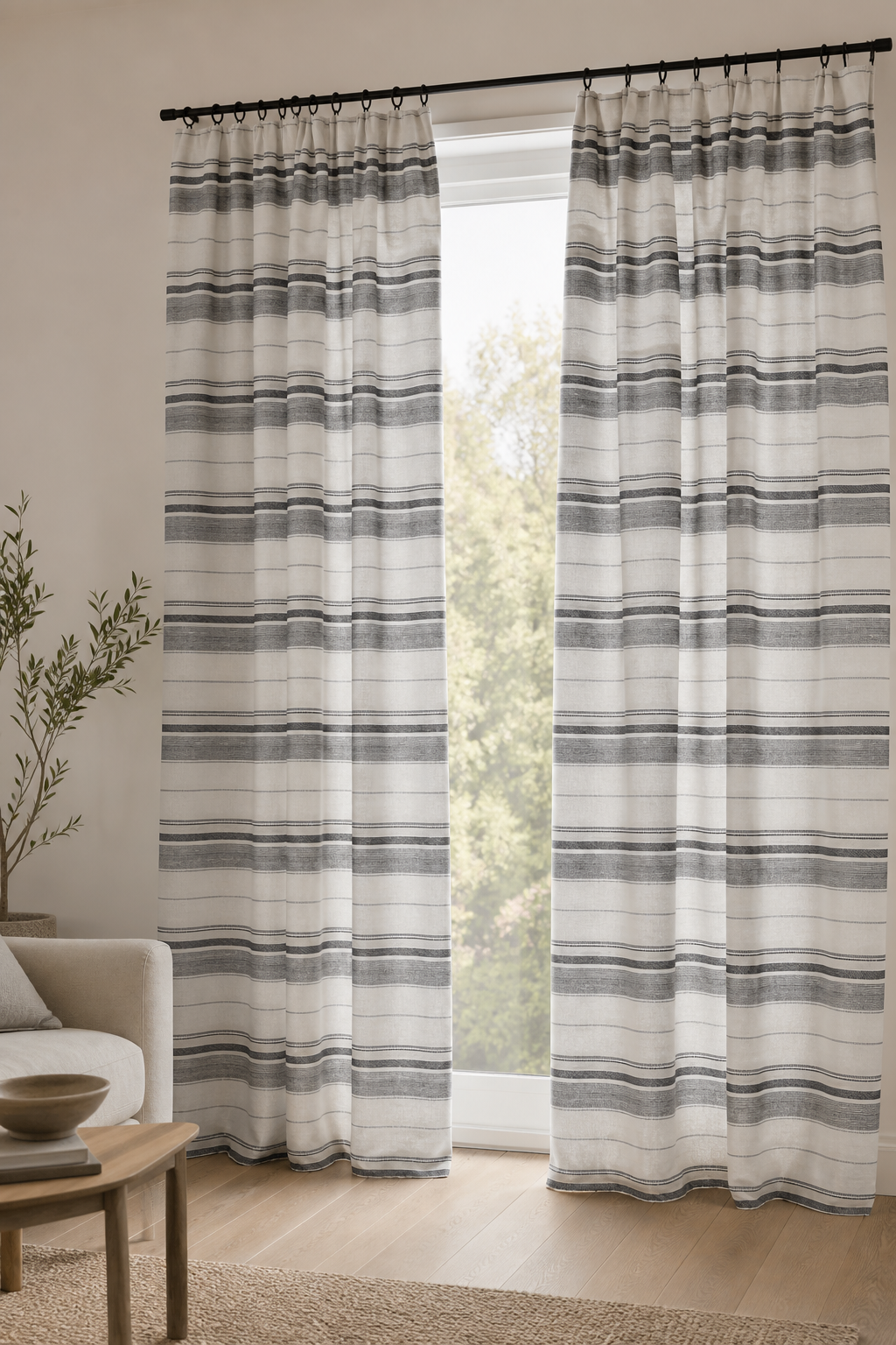 Striped Linen Fabric, Medium Weight, Stone Washed, 110 Inch Width - lifestyle scene