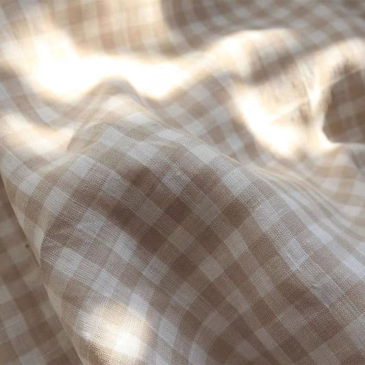 Gingham Check Linen Fabric, Medium Weight, Stone Washed, 110 Inch Width