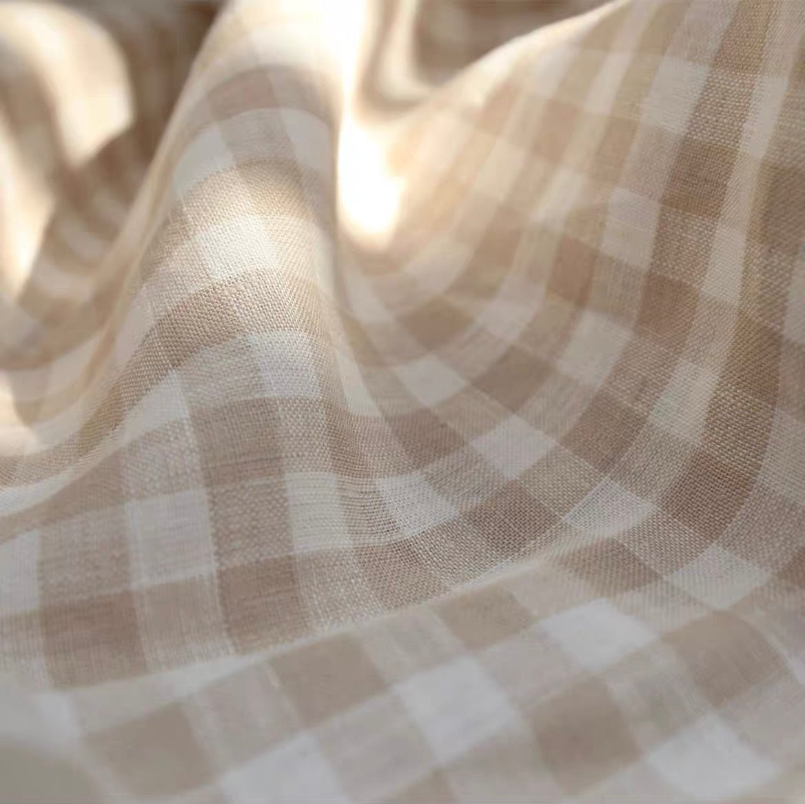 Gingham Check Linen Fabric, Medium Weight, Stone Washed, 110 Inch Width