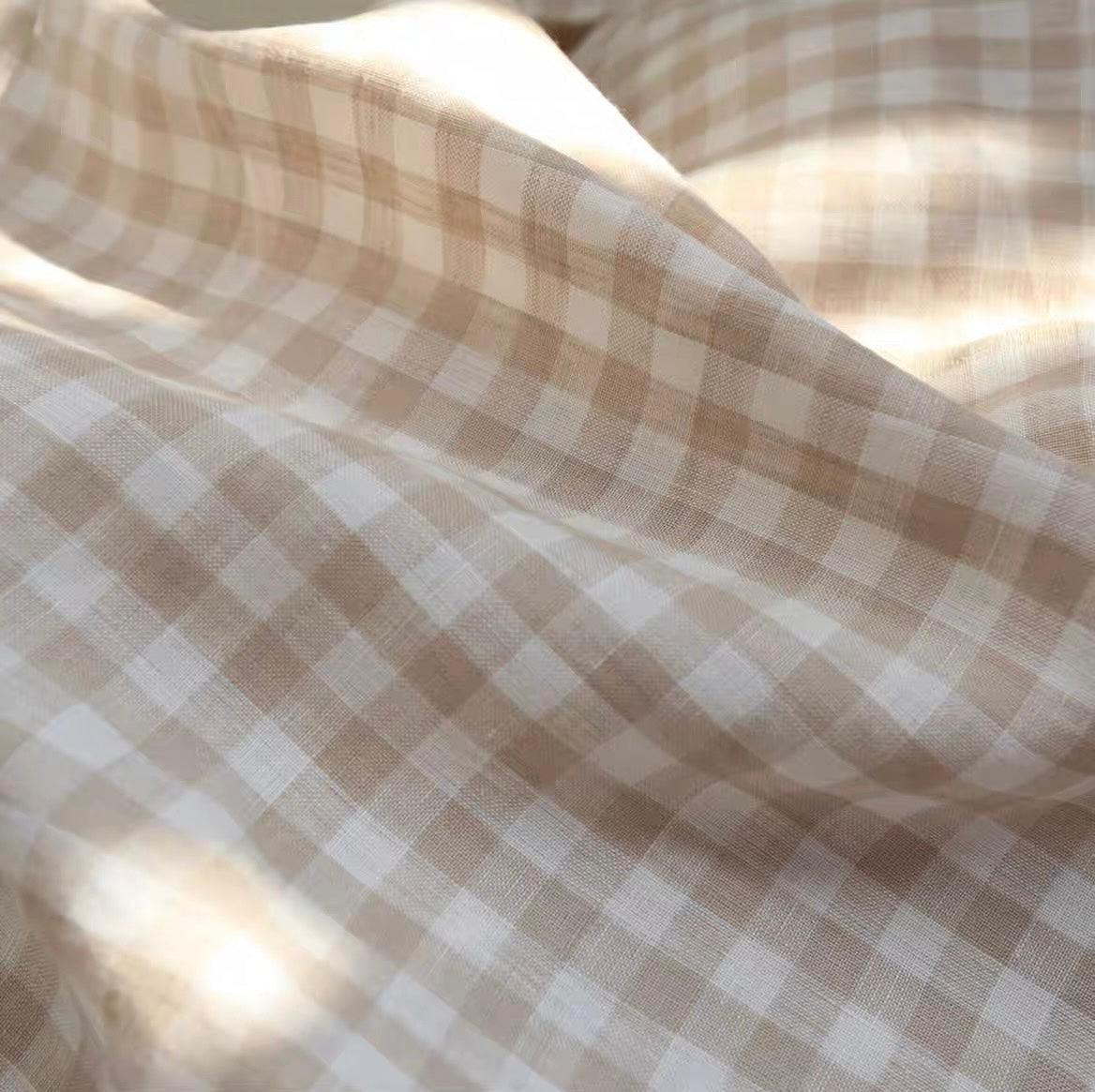 Gingham Check Linen Fabric, Medium Weight, Stone Washed, 110 Inch Width