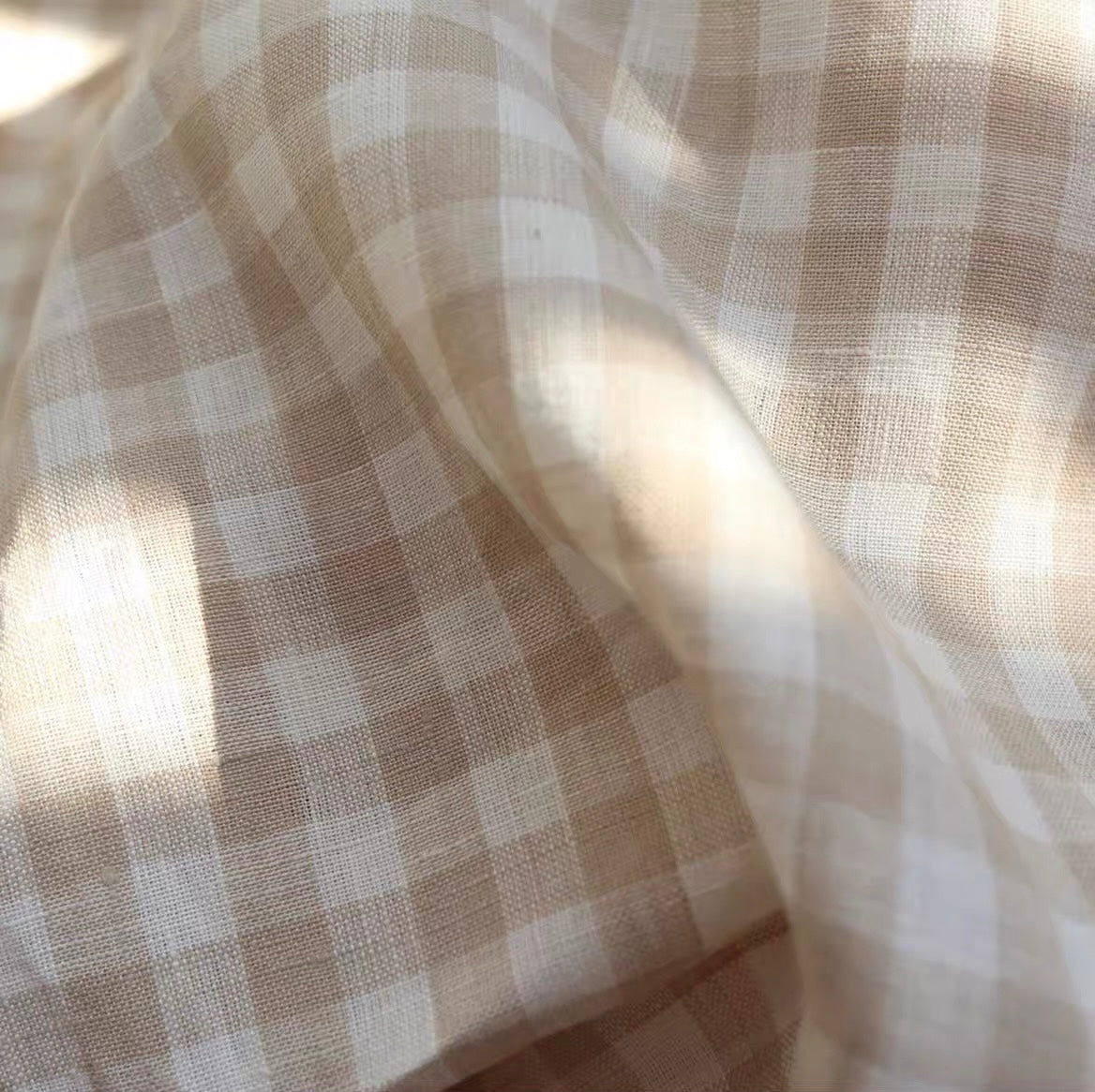 Gingham Check Linen Fabric, Medium Weight, Stone Washed, 110 Inch Width