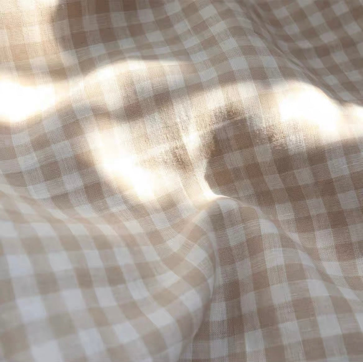 Gingham Check Linen Fabric, Medium Weight, Stone Washed, 110 Inch Width