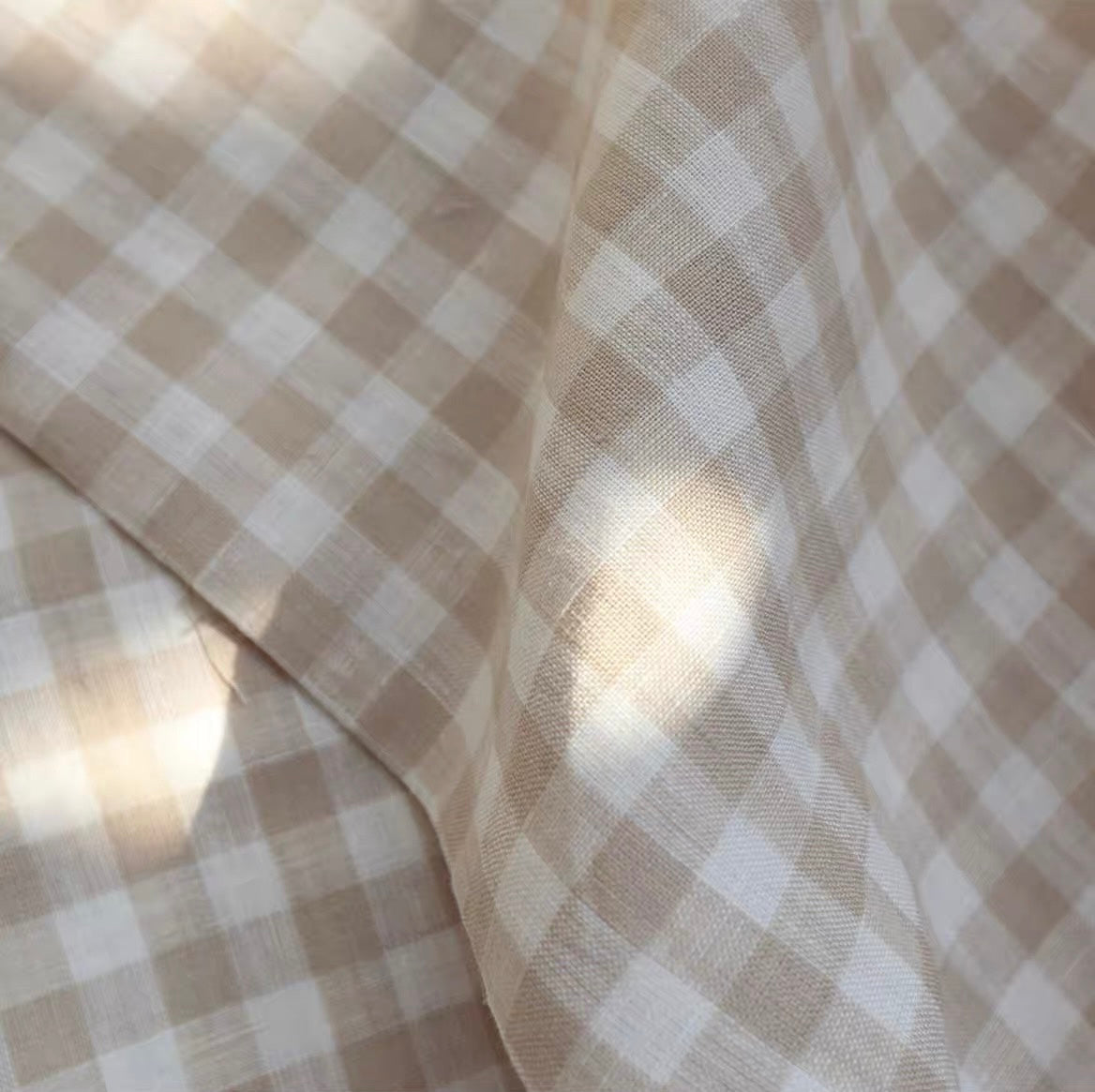 Gingham Check Linen Fabric, Medium Weight, Stone Washed, 110 Inch Width
