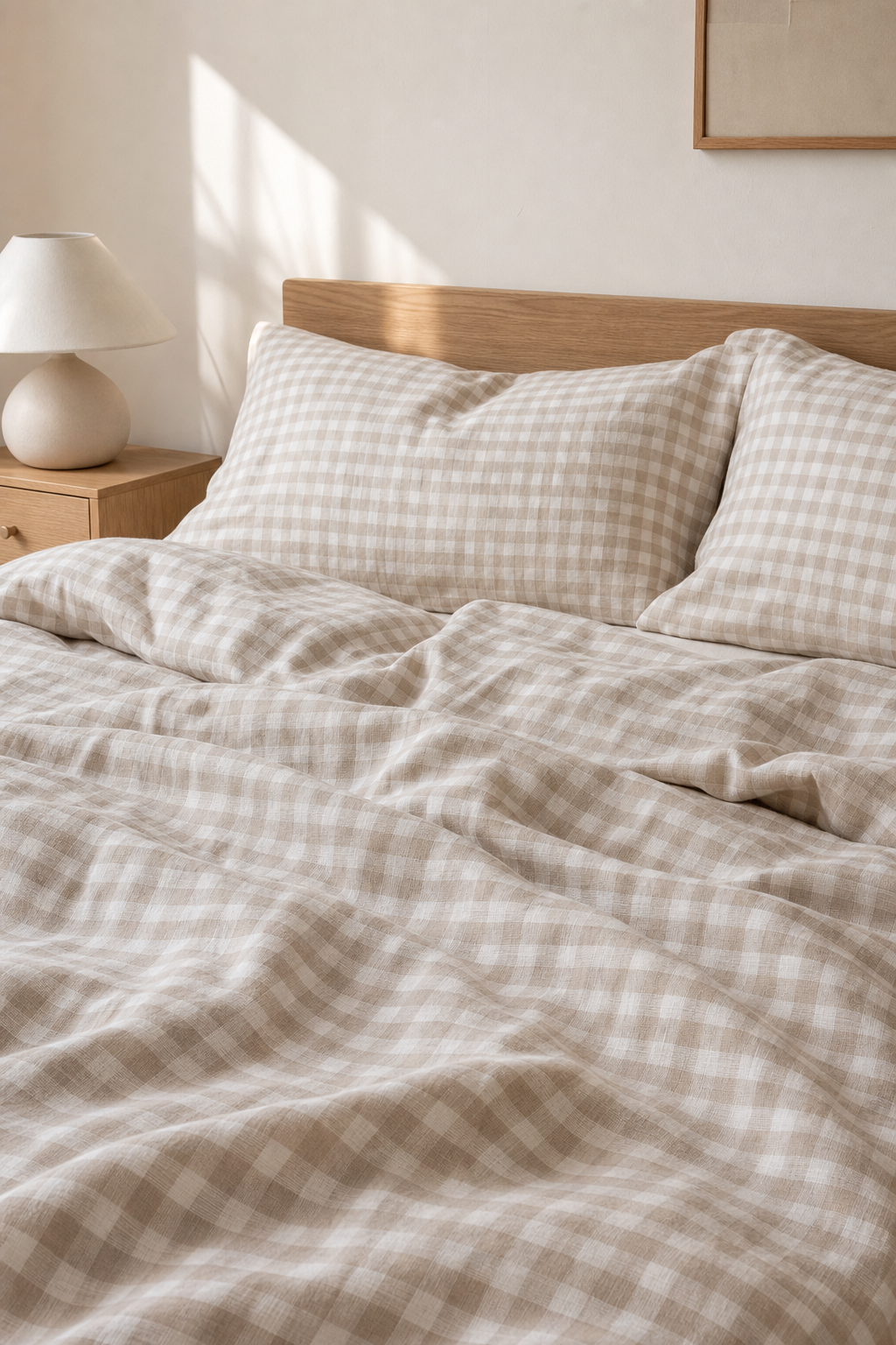 Gingham Check Linen Fabric, Medium Weight, Stone Washed, 110 Inch Width - lifestyle scene