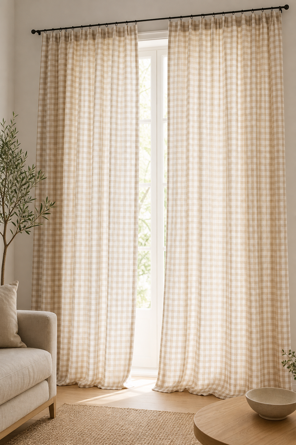 Gingham Check Linen Fabric, Medium Weight, Stone Washed, 110 Inch Width - lifestyle scene