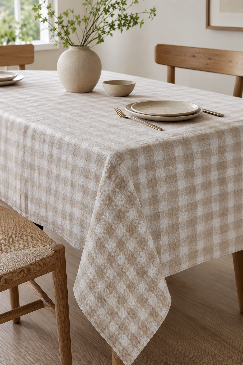 Gingham Check Linen Fabric, Medium Weight, Stone Washed, 110 Inch Width - lifestyle scene