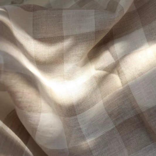 4cm Gingham Check Linen Fabric, Medium Weight, Stone Washed, 110 Inch Width