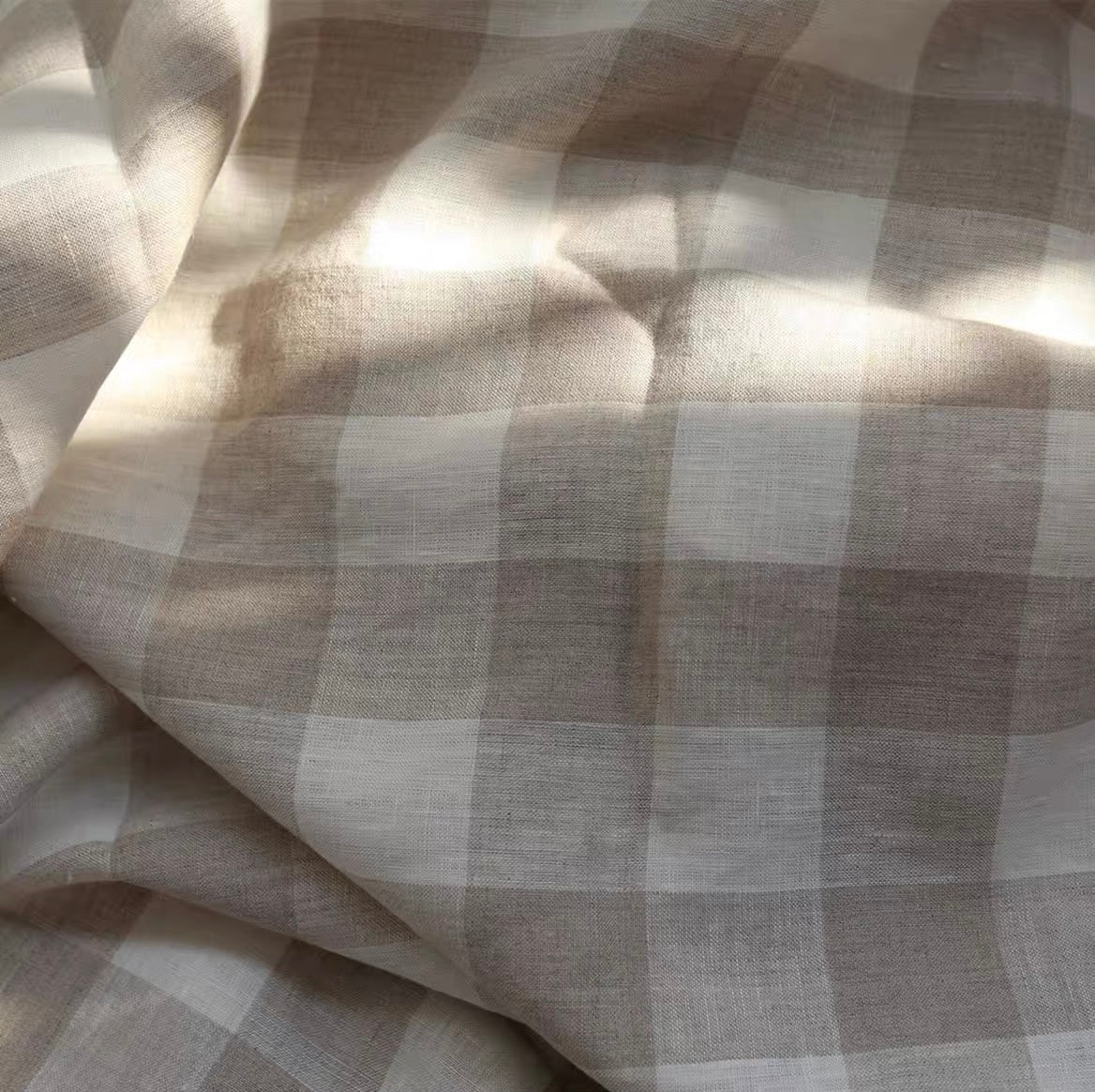 4cm Gingham Check Linen Fabric, Medium Weight, Stone Washed, 110 Inch Width