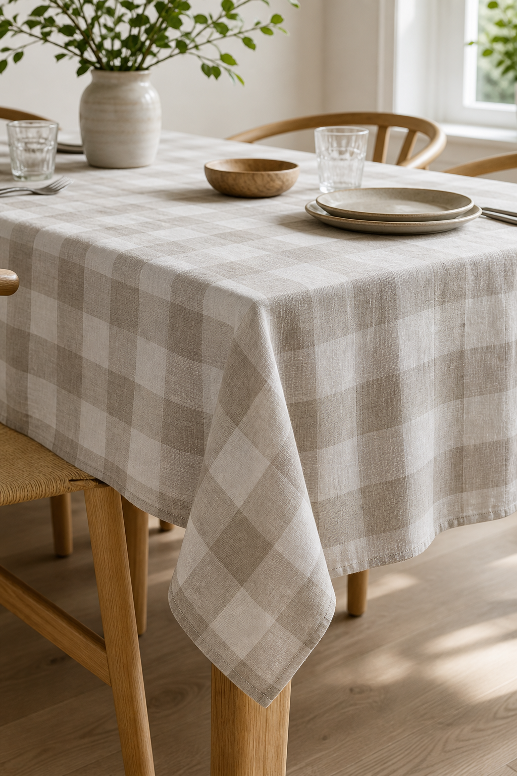 4cm Gingham Check Linen Fabric, Medium Weight, Stone Washed, 110 Inch Width - lifestyle scene