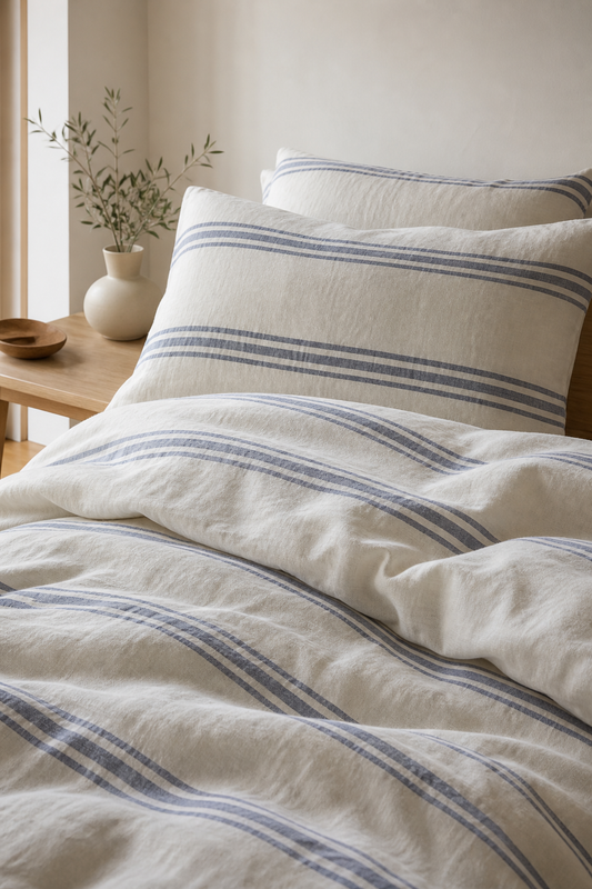 Blue Double Stripe Linen Fabric, Medium Weight, Stone Washed, 110 Inch Width - lifestyle scene
