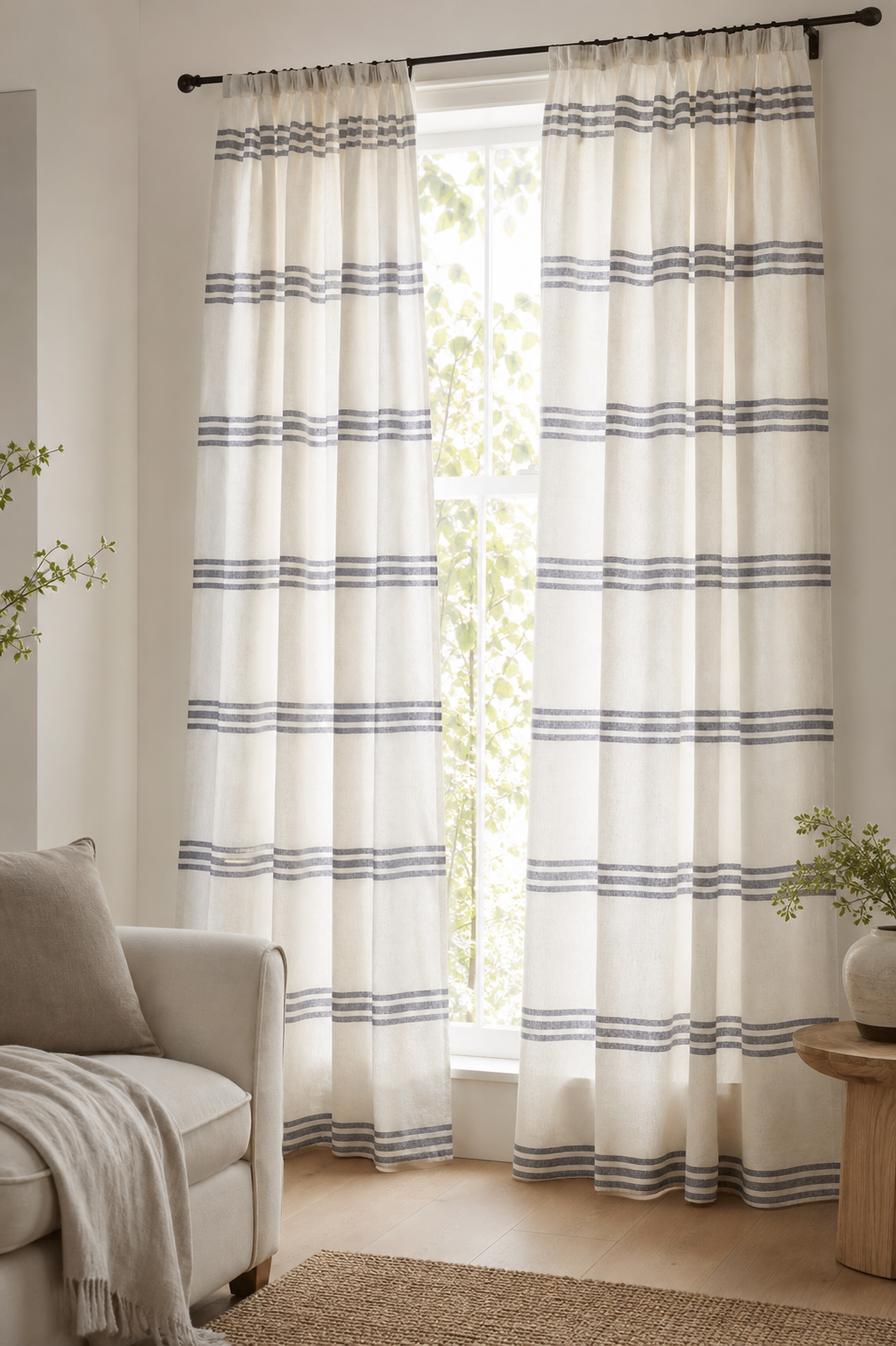 Blue Double Stripe Linen Fabric, Medium Weight, Stone Washed, 110 Inch Width - lifestyle scene
