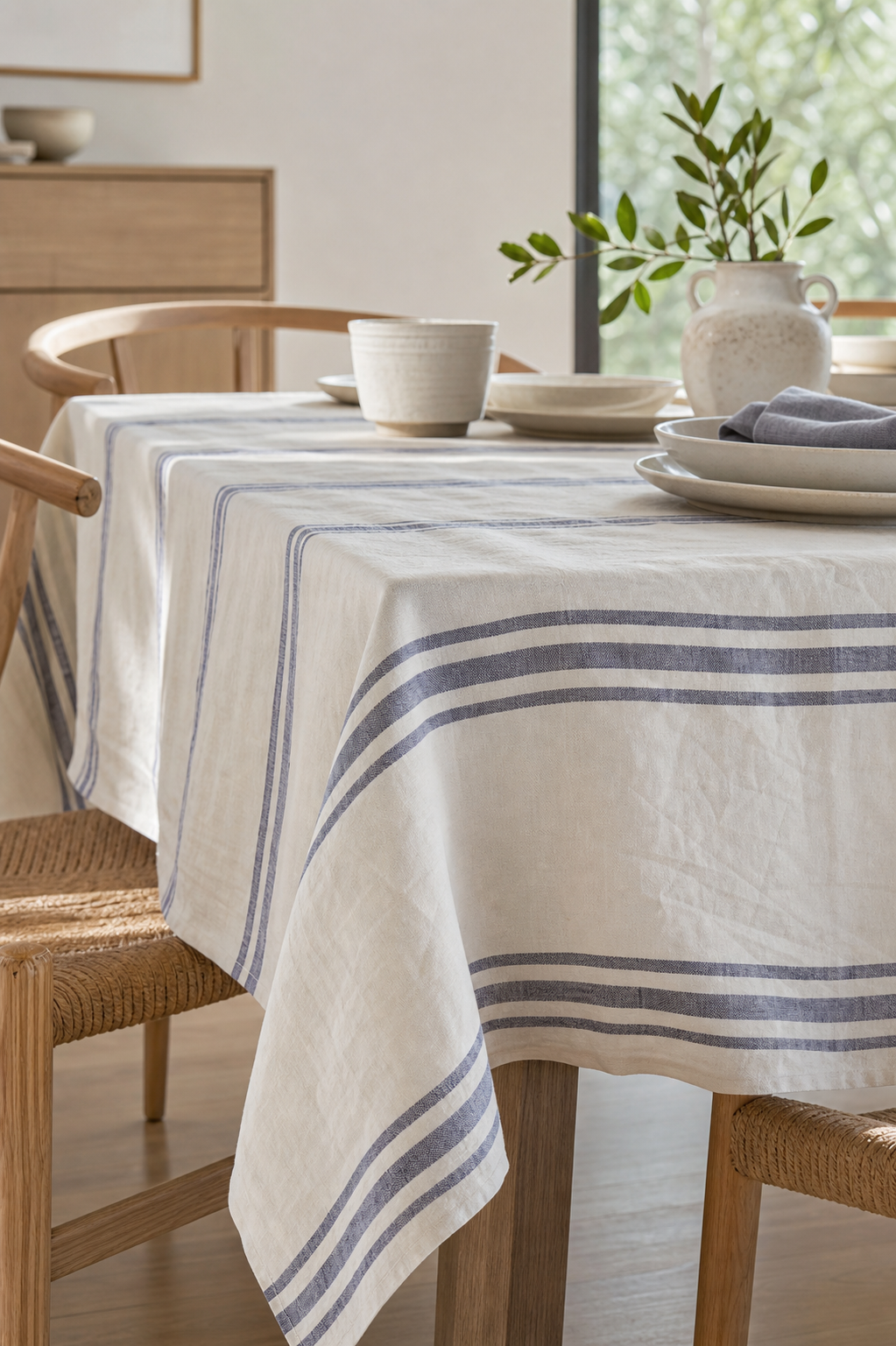 Blue Double Stripe Linen Fabric, Medium Weight, Stone Washed, 110 Inch Width - lifestyle scene