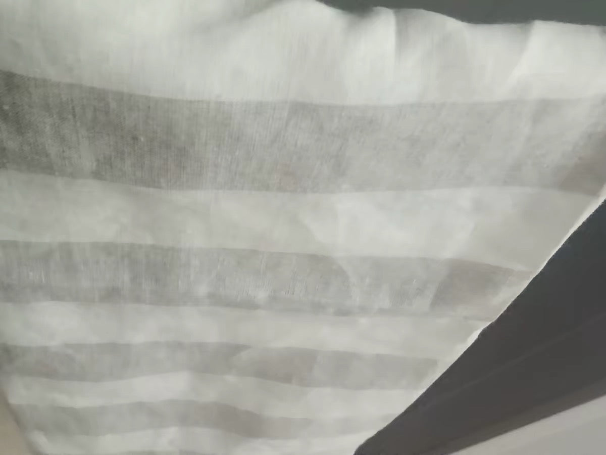Natural Gray Wide Stripe Linen Fabric, Medium Weight, Stone Washed, 110 Inch Width