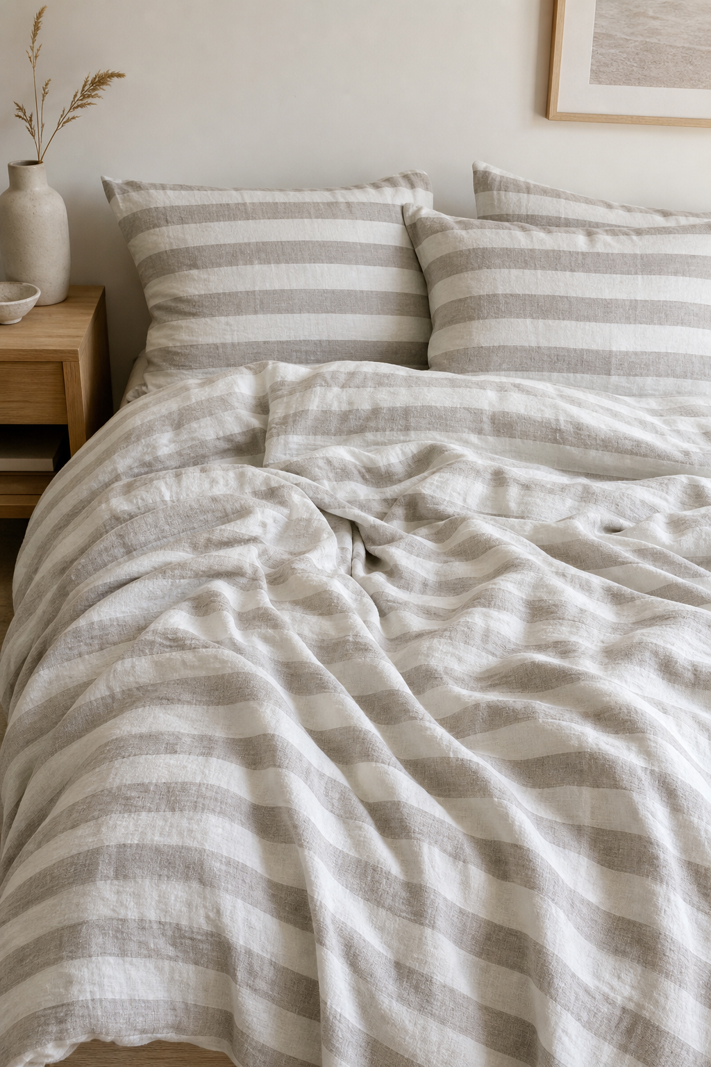 Natural Gray Wide Stripe Linen Fabric, Medium Weight, Stone Washed, 110 Inch Width - lifestyle scene