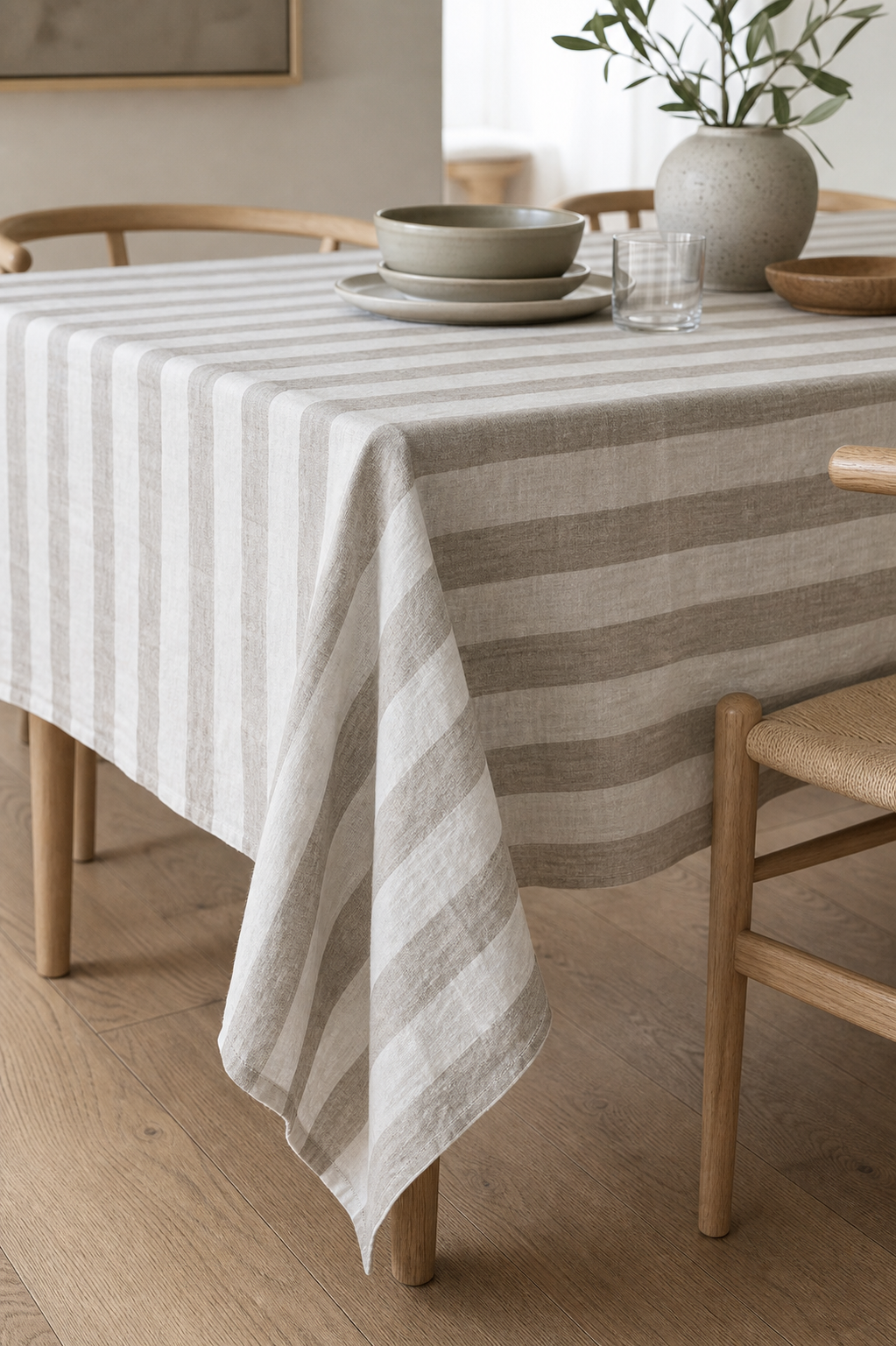 Natural Gray Wide Stripe Linen Fabric, Medium Weight, Stone Washed, 110 Inch Width - lifestyle scene