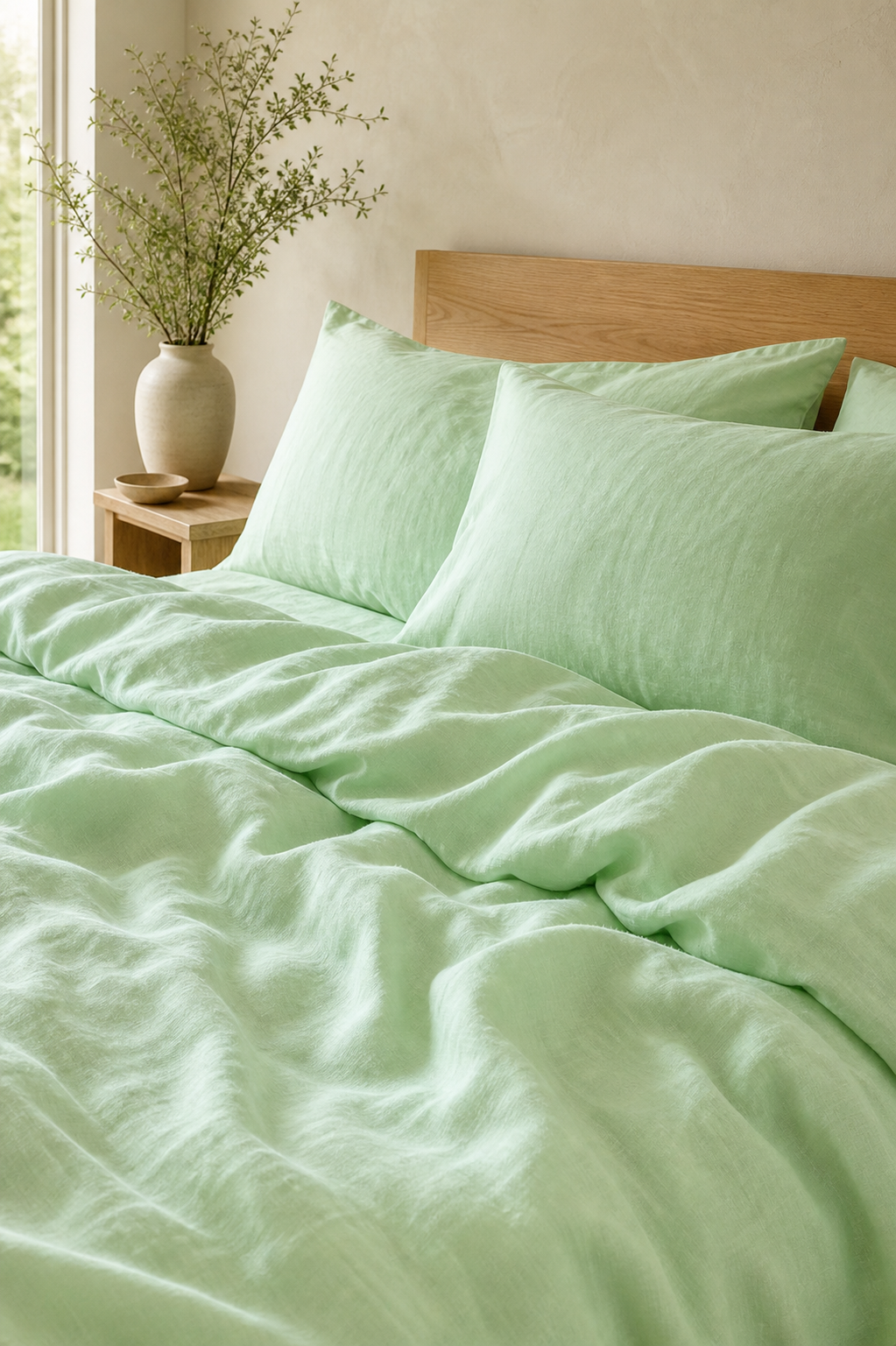 Mint Green Pure Linen Fabric, Medium Weight, Pre-Washed, 110 Inch Width