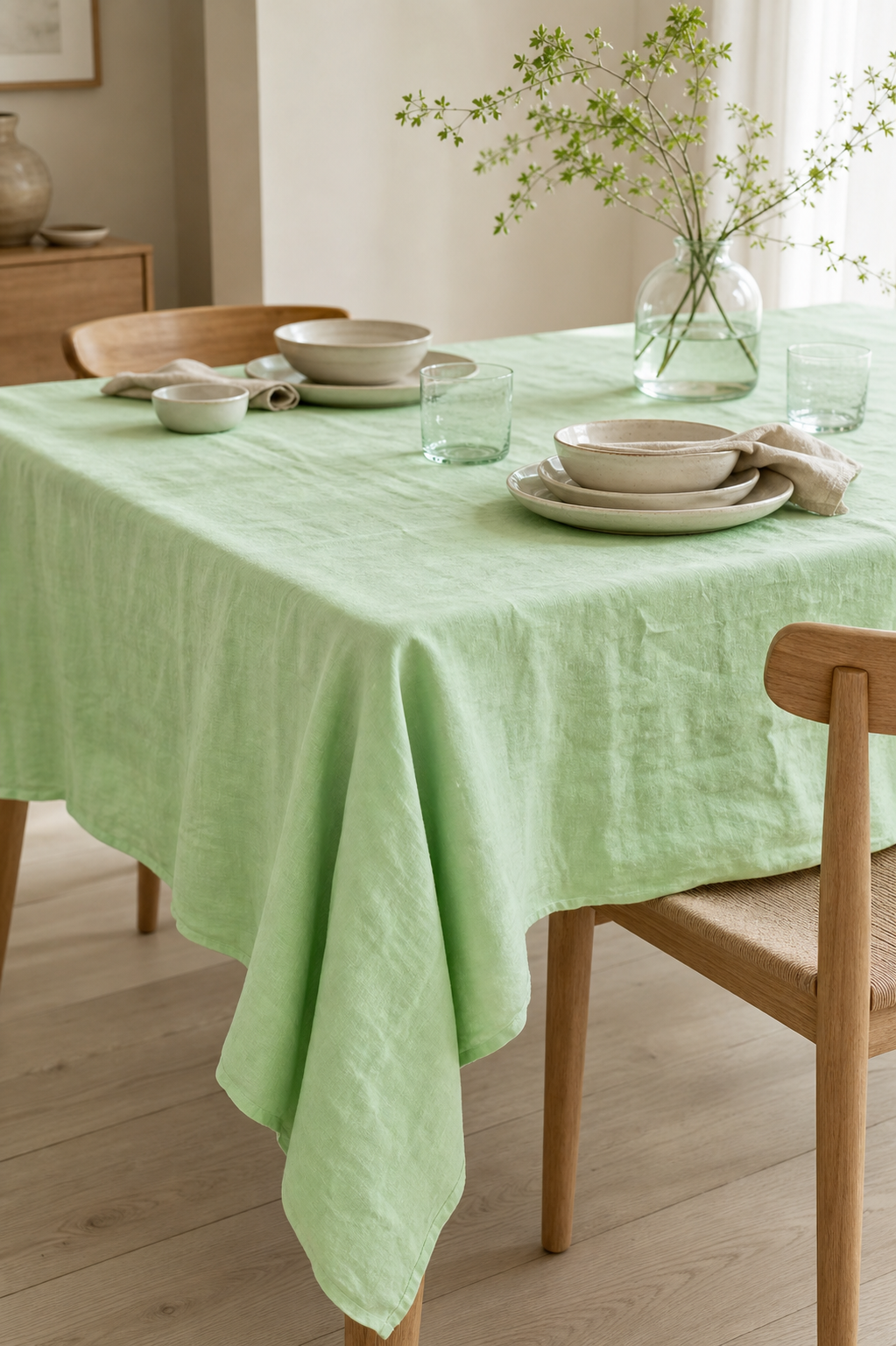 Mint Green Pure Linen Fabric, Medium Weight, Pre-Washed, 110 Inch Width