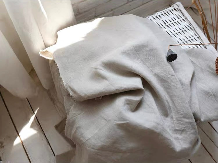 Natural Flax Pure Linen Fabric, Medium Weight, Pre-Washed, 110 Inch Width