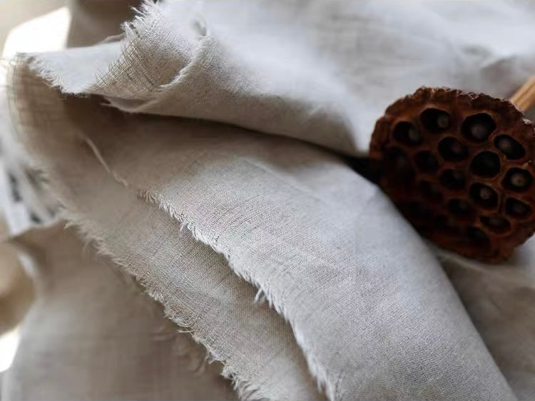 Natural Flax Pure Linen Fabric, Medium Weight, Pre-Washed, 110 Inch Width