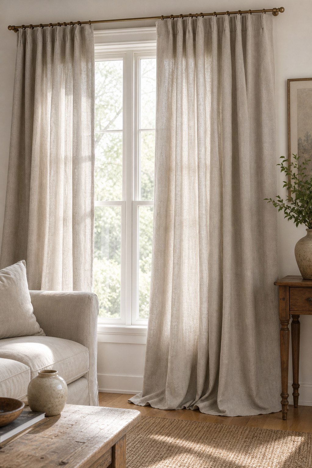 Natural Flax Pure Linen Fabric, Medium Weight, Pre-Washed, 110 Inch Width