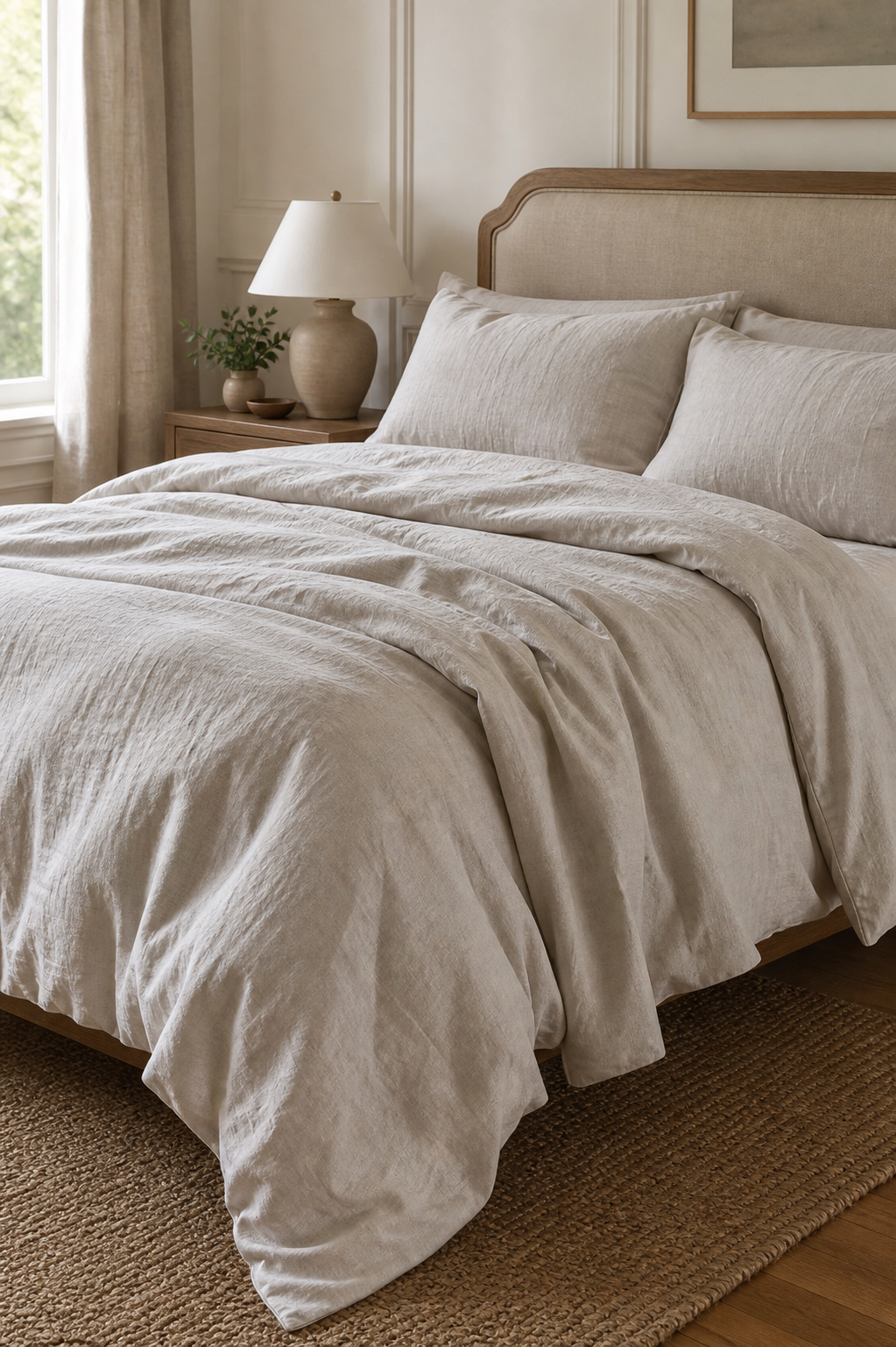 Natural Flax Pure Linen Fabric, Medium Weight, Pre-Washed, 110 Inch Width - bedding scene