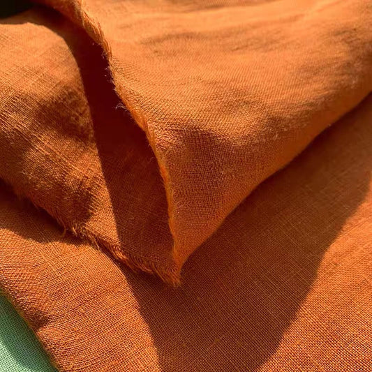 Burnt Orange Linen Fabric by the Meter, Medium Weight, Pre-Washed, Extra Wide 110 Inch