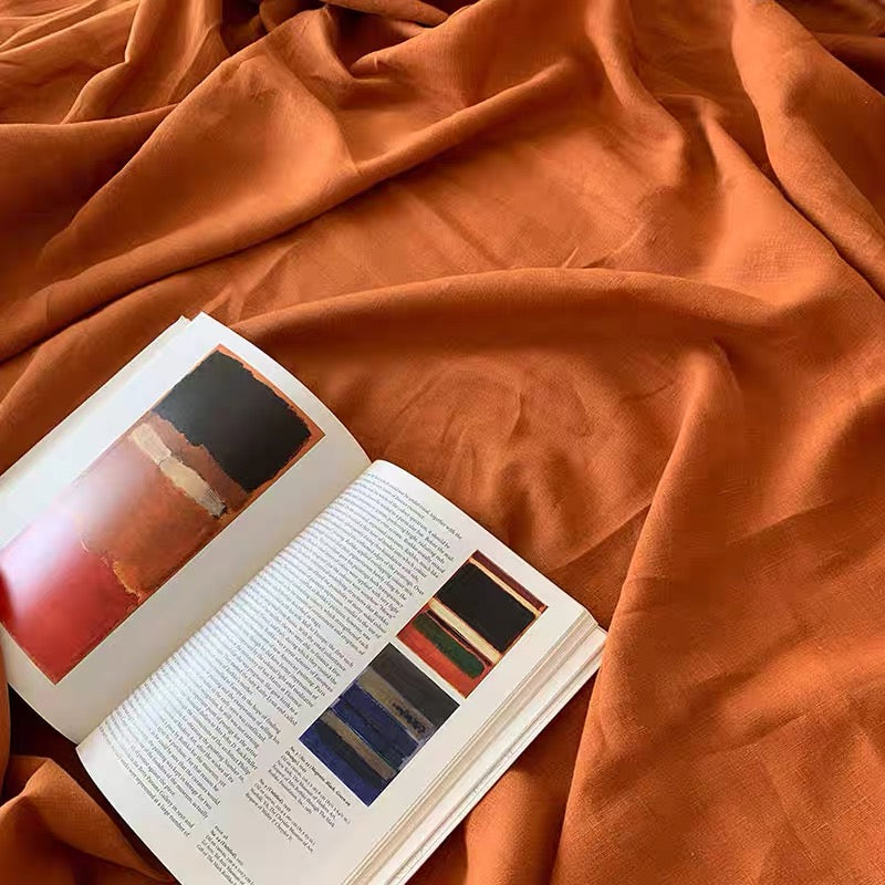 Burnt Orange Linen Fabric by the Meter, Medium Weight, Pre-Washed, Extra Wide 110 Inch