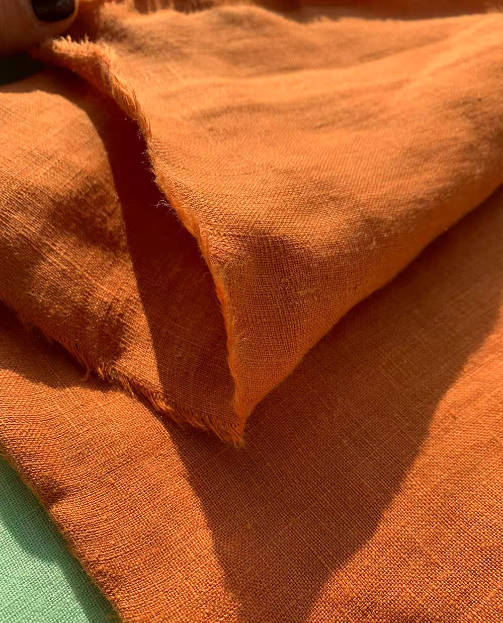 Burnt Orange Linen Fabric by the Meter, Medium Weight, Pre-Washed, Extra Wide 110 Inch