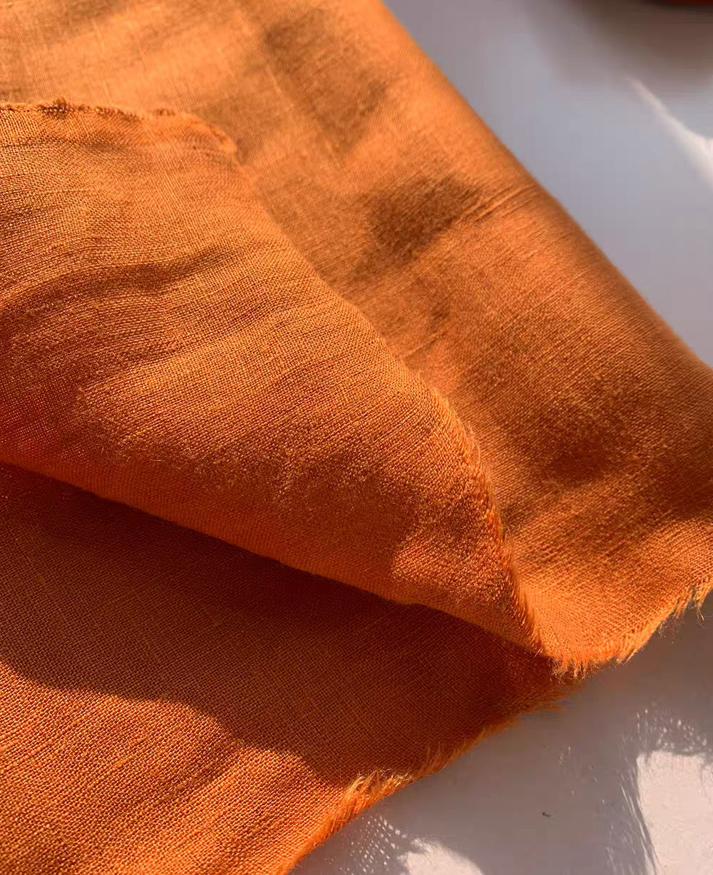 Burnt Orange Linen Fabric by the Meter, Medium Weight, Pre-Washed, Extra Wide 110 Inch