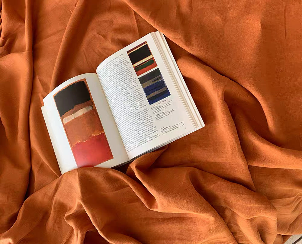 Burnt Orange Linen Fabric by the Meter, Medium Weight, Pre-Washed, Extra Wide 110 Inch