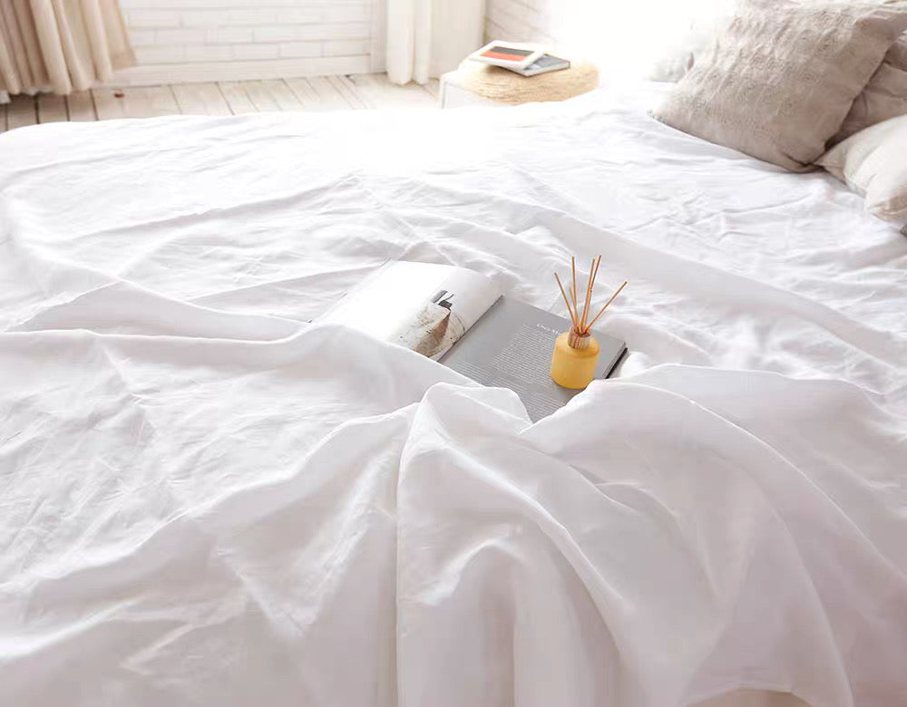 Pure White Linen Fabric by the Meter, Pre-Washed, Extra Wide 110 Inch