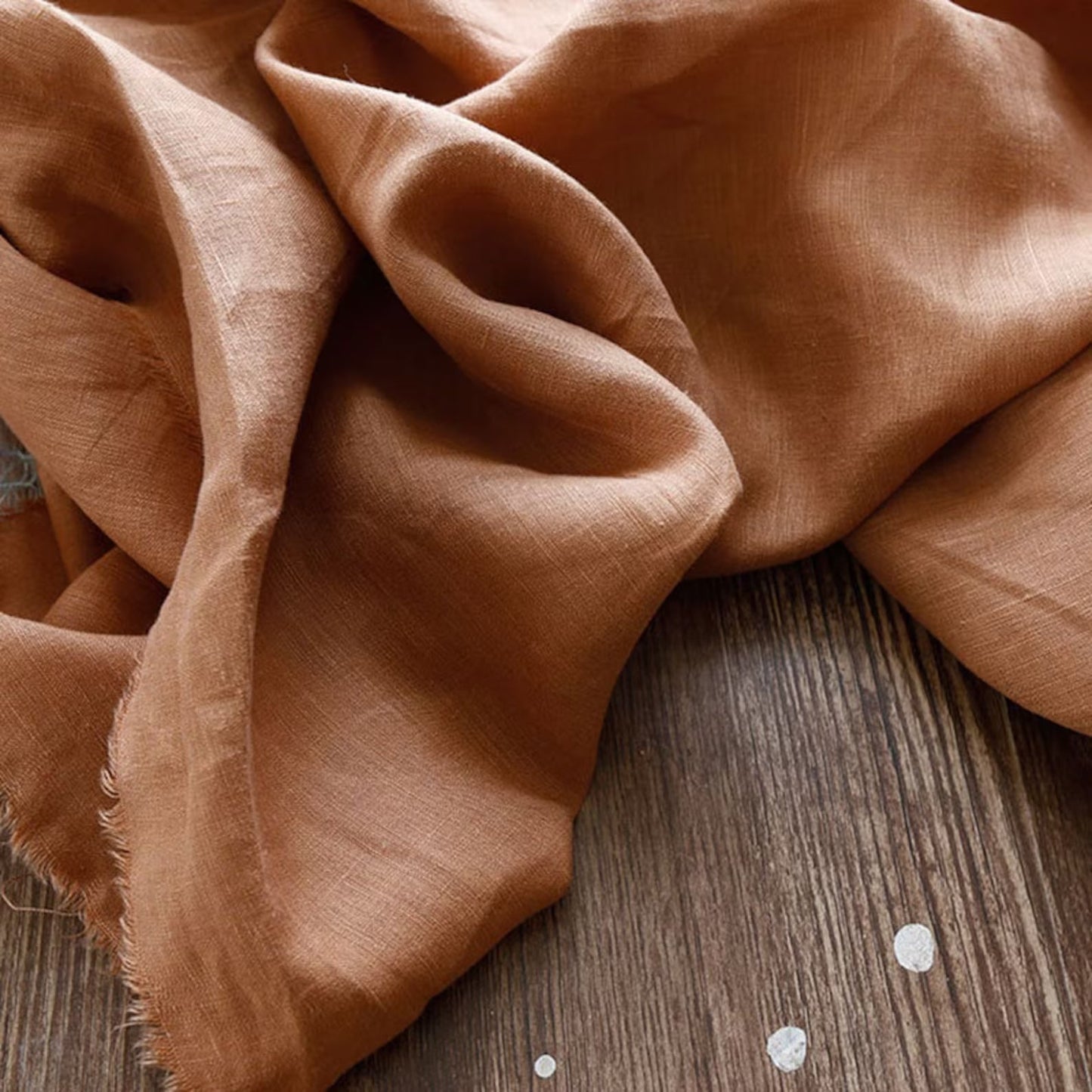 Caramel Brown Linen Fabric by the Meter, Medium Weight, Pre-Washed, Extra Wide 110 Inch
