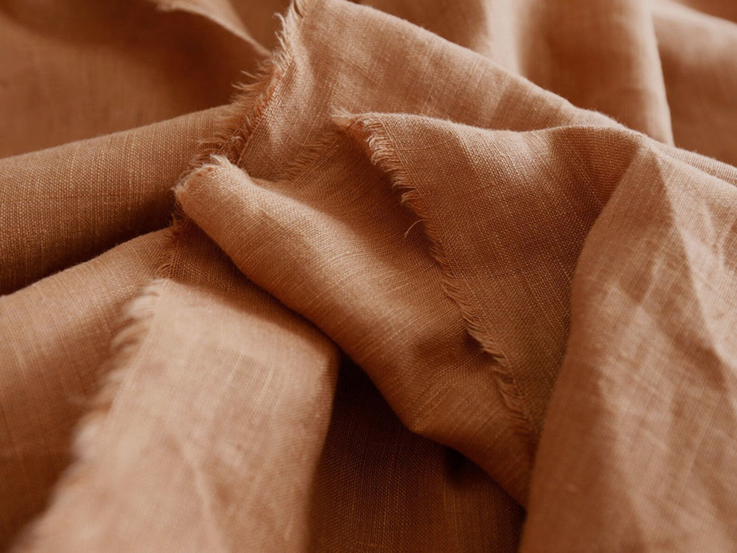 Caramel Brown Linen Fabric by the Meter, Medium Weight, Pre-Washed, Extra Wide 110 Inch