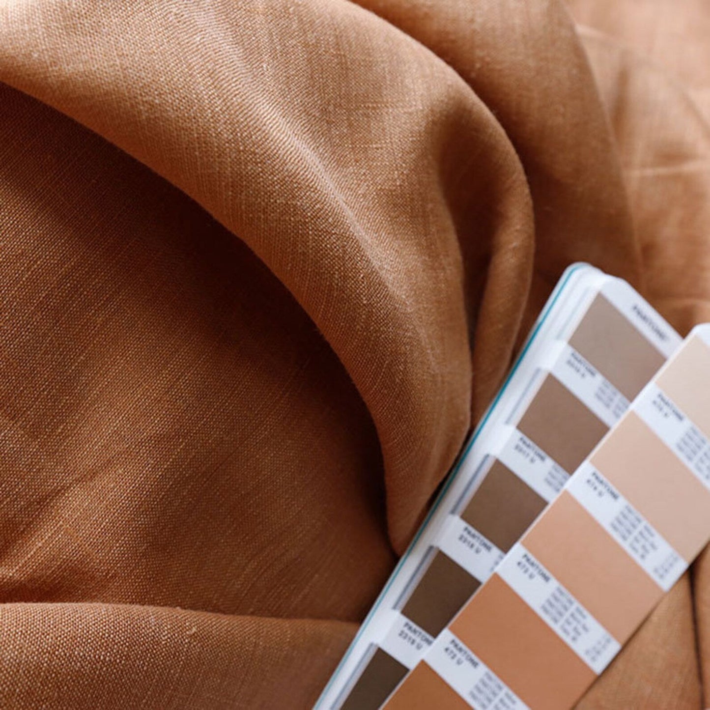 Caramel Brown Linen Fabric by the Meter, Medium Weight, Pre-Washed, Extra Wide 110 Inch