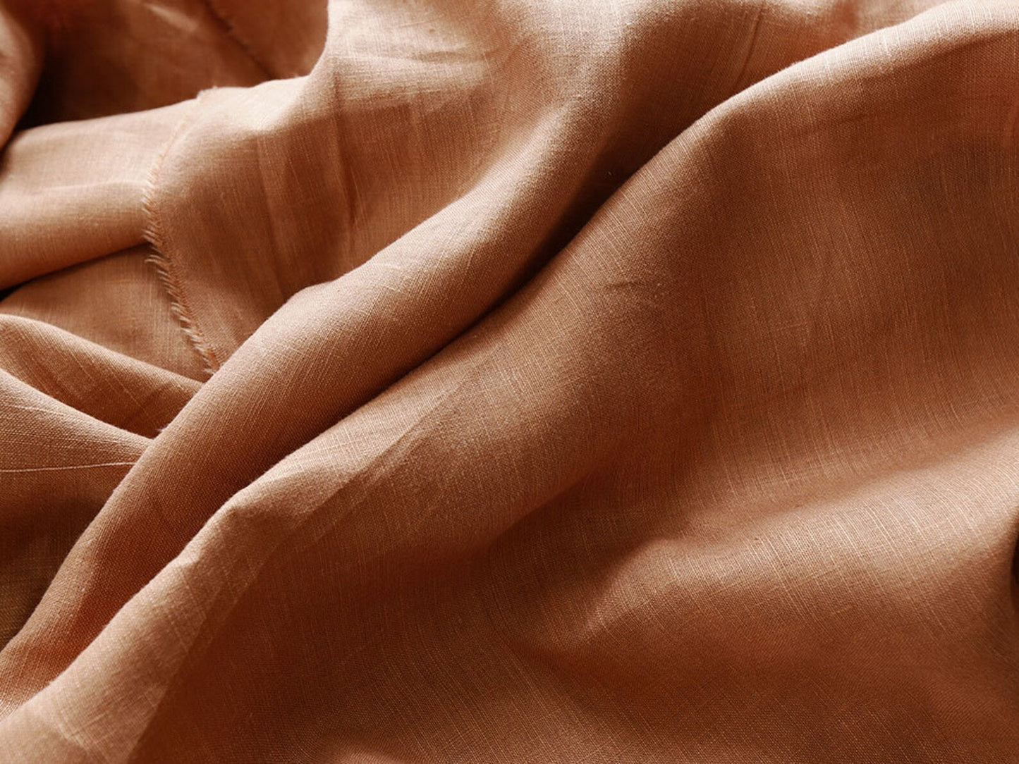 Caramel Brown Linen Fabric by the Meter, Medium Weight, Pre-Washed, Extra Wide 110 Inch
