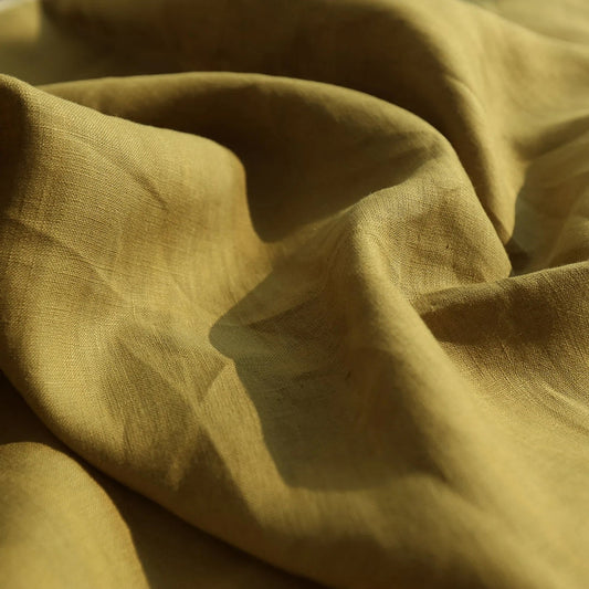Golden Olive Linen Fabric by the Meter, Medium Weight, Pre-Washed, Extra Wide 110 Inch