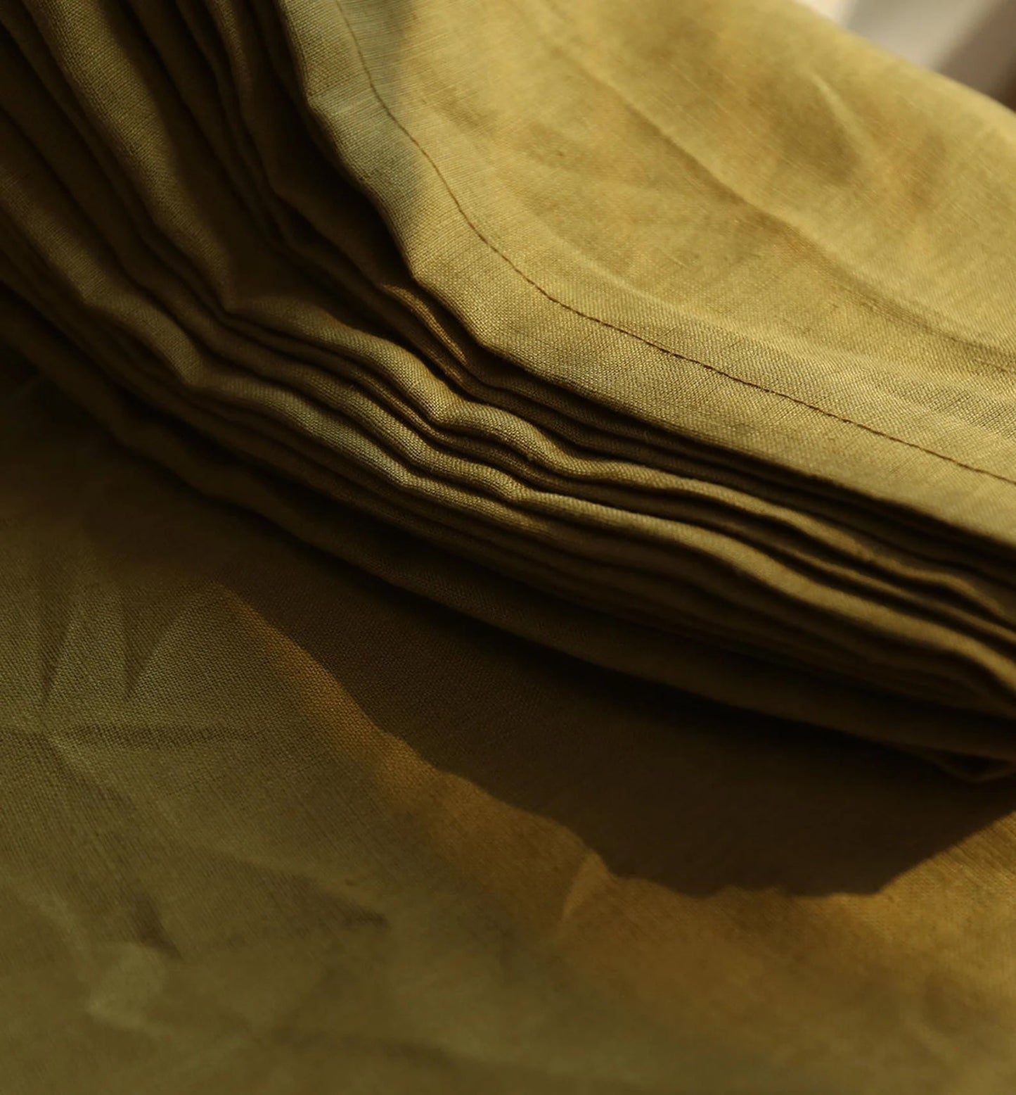 Golden Olive Linen Fabric by the Meter, Medium Weight, Pre-Washed, Extra Wide 110 Inch