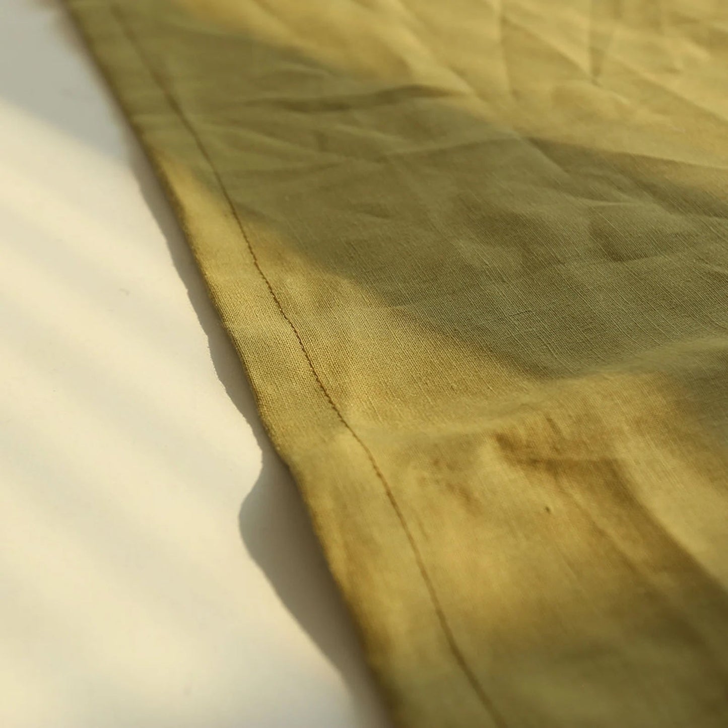 Golden Olive Linen Fabric by the Meter, Medium Weight, Pre-Washed, Extra Wide 110 Inch