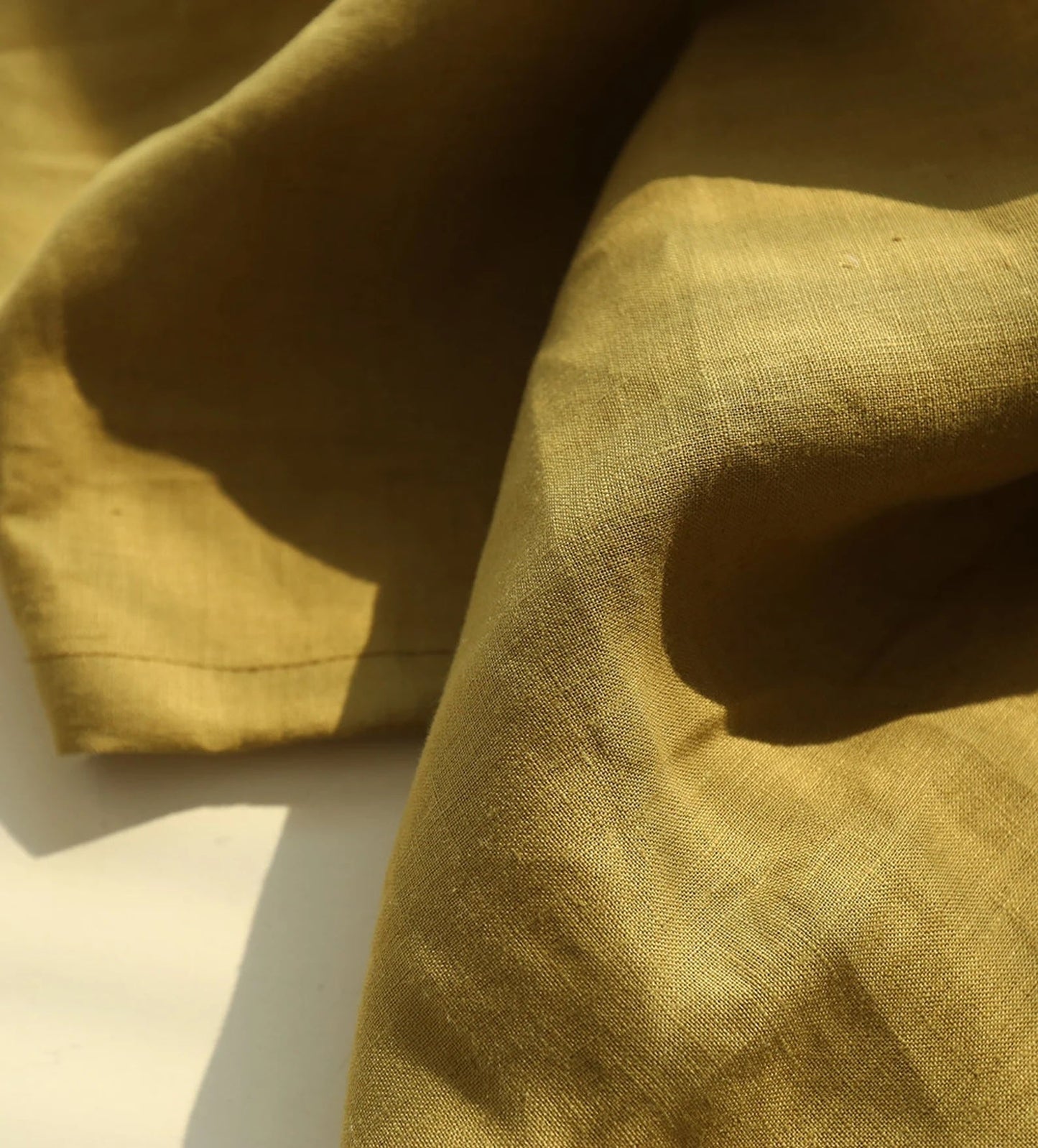 Golden Olive Linen Fabric by the Meter, Medium Weight, Pre-Washed, Extra Wide 110 Inch