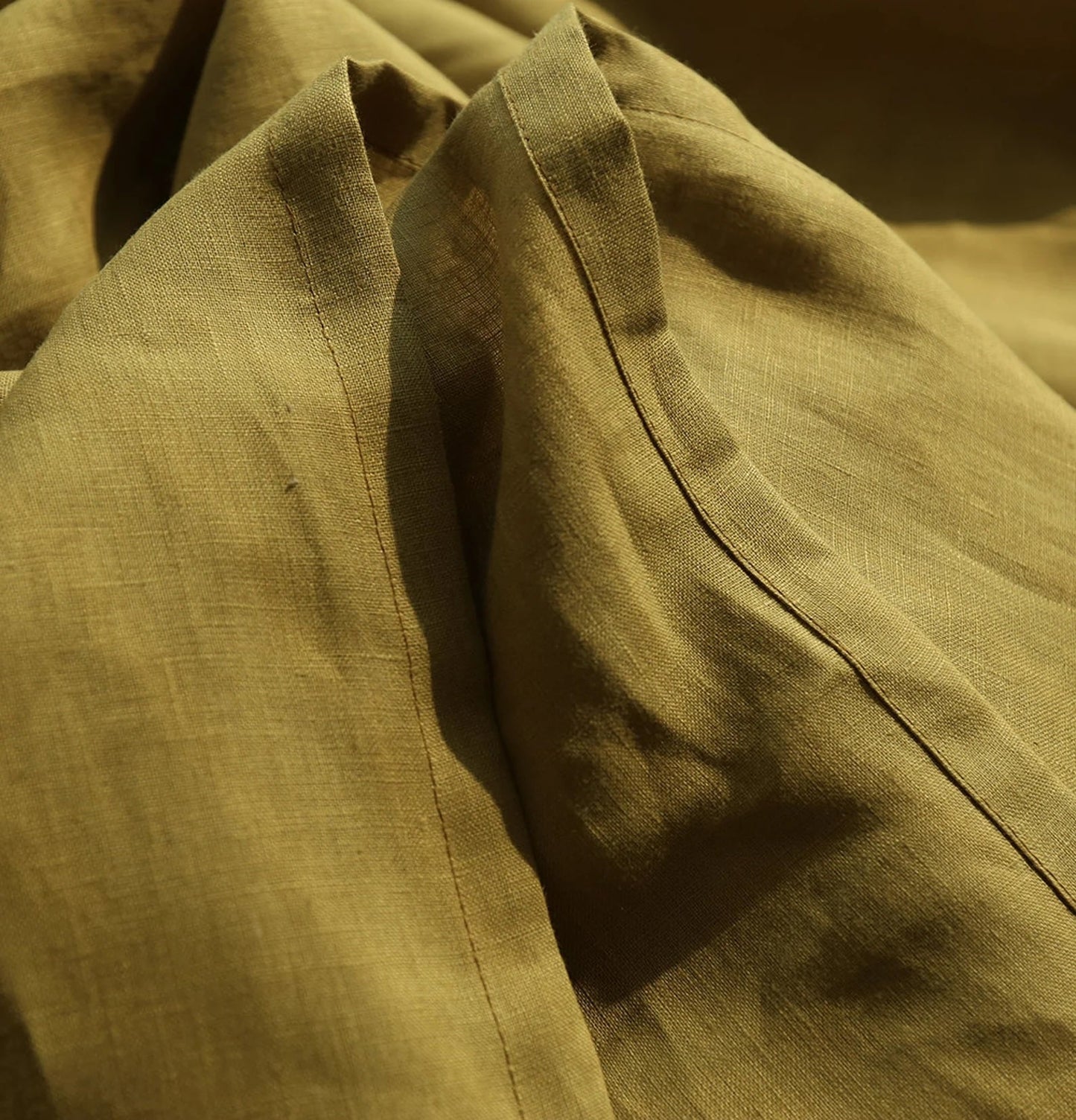 Golden Olive Linen Fabric by the Meter, Medium Weight, Pre-Washed, Extra Wide 110 Inch